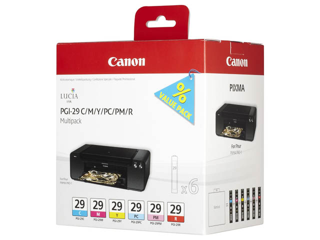 PGI29 CANON PRO1 TINTE(6) C/M/Y/PC/PM/R 4873B005 Nr.29 6x36ml Blister w/o SEC