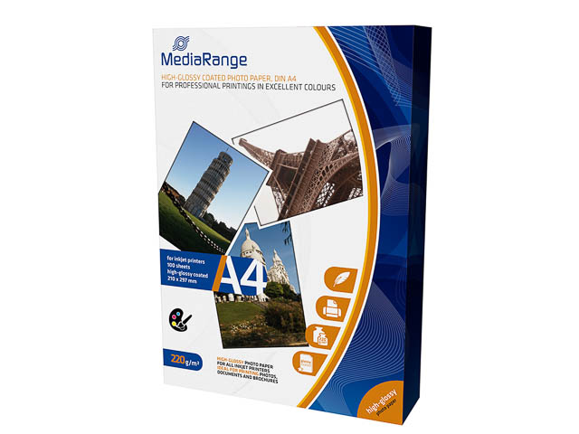 MEDIARANGE FOTOPAPIER A4 220gr WEISS MRINK103 100Blatt glaenzend