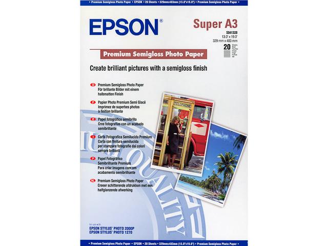 C13S041328 EPSON FOTOPAPIER A3+ 20Blatt 251gr premium semi glaenzend