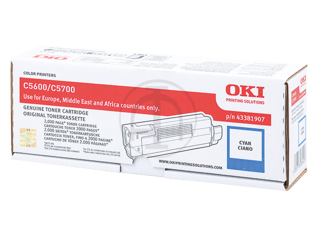 43381907 OKI C5600 TONER CYAN 2000Seiten