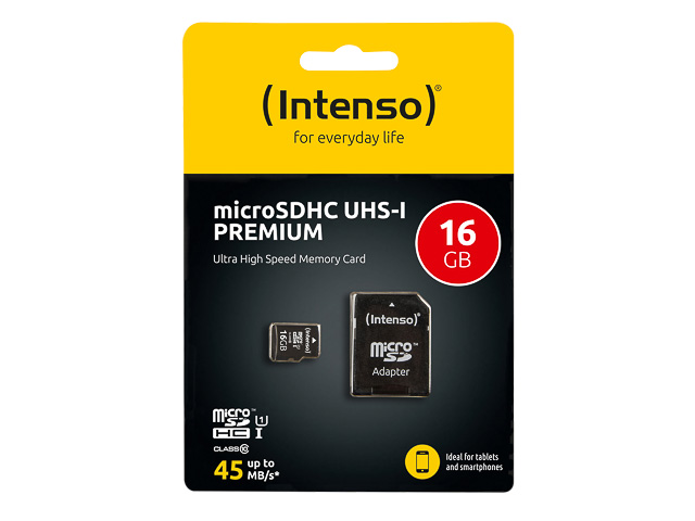 INTENSO MICRO SD KARTE UHSI 16GB 3423470 45MB/s mit Adapter