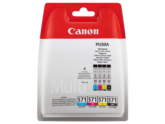 CLI571 CANON MG5750 TINTE (4) CMYK 0386C005 Nr.571 4x7ml Blister w/o SEC
