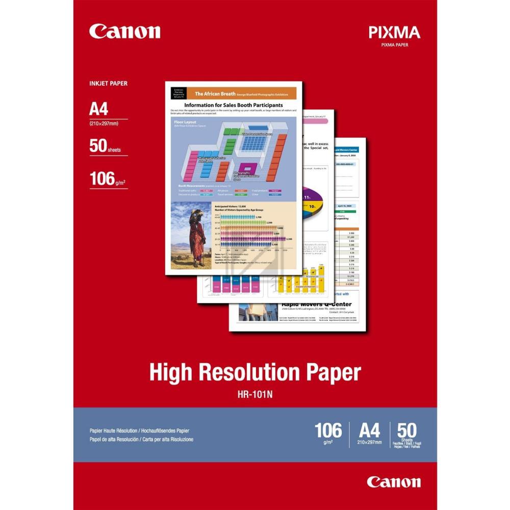 1033A002 CANON Papier A4 (210x297mm) 50 weiss HR101N 106gr hochaufloesend