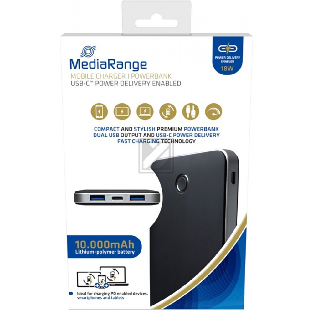 MR753 MEDIARANGE Powerbank Akku 10.000 mA tragbar schwarz