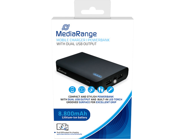 MEDIARANGE MOBILE POWERBANK SCHWARZ MR752 8800mAh Micro-USB Ladekabel