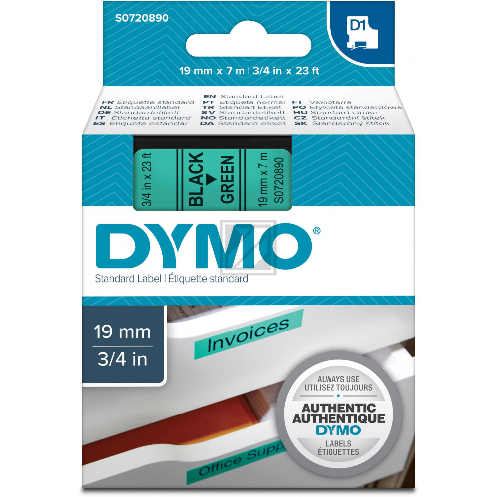 S0720890 DYMO D1 19mm SCHWARZ-GRUEN 45809 Schriftband 7m