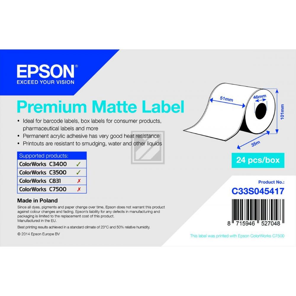 C33S045417 EPSON Etikettenrolle 51mm 35 Meter weiss premium matt