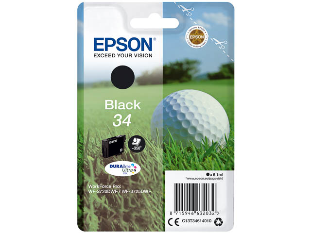 C13T34614010 EPSON WF3720DWF TINTE BK ST 6,1ml 350Seiten black Standard Kap.