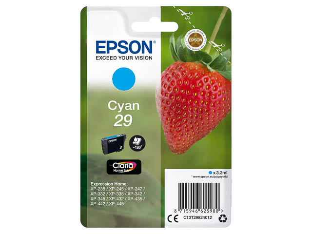 C13T29824012 EPSON XP235 TINTE CYAN ST 3,2ml 180Seiten Standard Kapazitaet