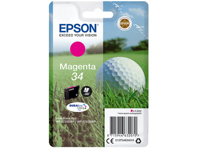 C13T34634010 EPSON WF3720DWF TINTE MA ST 4,2ml 300Seiten magenta Standard Kap.