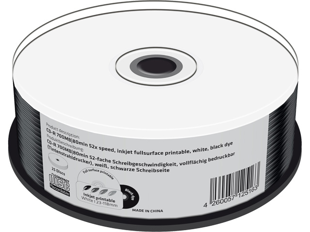 MEDIARANGE CDR80 700MB IW (25) CB MR241 Cake Box inkjet printable